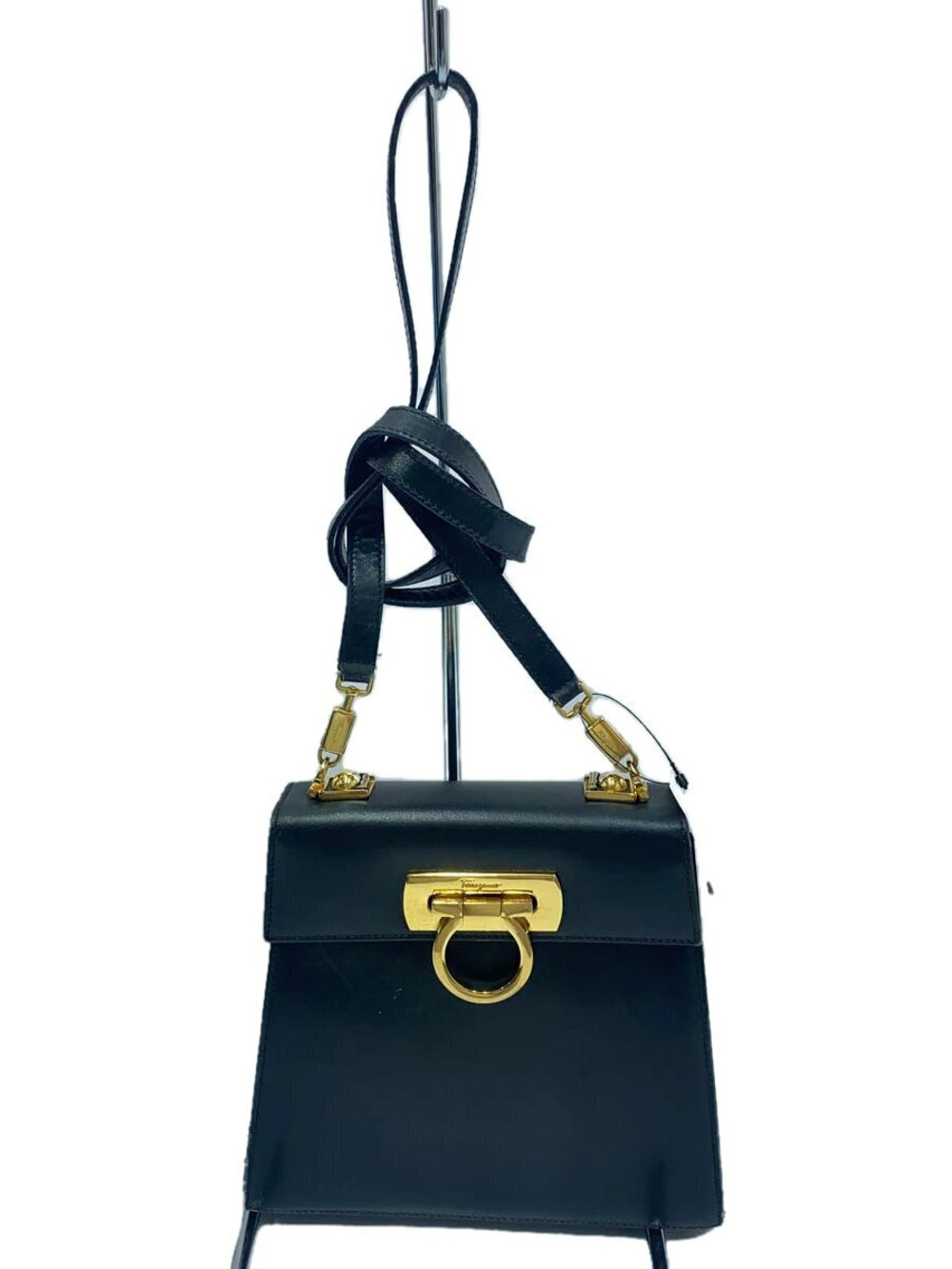 Salvatore Ferragamo Gancini Shoulder Bag Leather Black Handle Removed